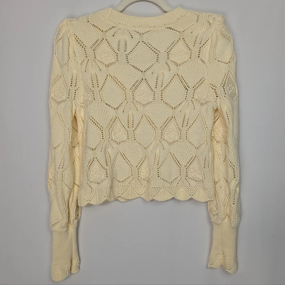 CHELSEA & VIOLET Pointelle Knit Floral Embroidered Button Front Cardigan Sweater - Picture 3 of 12